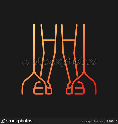 Cerebral palsy gradient vector icon for dark theme. Movement difficulty. Coordination disorder. Spine cord damage. Thin line color symbol. Modern style pictogram. Vector isolated outline drawing. Cerebral palsy gradient vector icon for dark theme