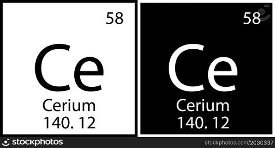 Cerium chemical symbol. Education process. Periodic table. Black and white squares. Vector illustration. Stock image. EPS 10.. Cerium chemical symbol. Education process. Periodic table. Black and white squares. Vector illustration. Stock image.