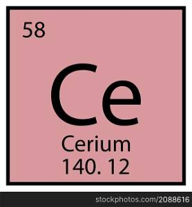 Cerium chemical symbol. Mendeleev table element. Education concept. Pink background. Vector illustration. Stock image. EPS 10.. Cerium chemical symbol. Mendeleev table element. Education concept. Pink background. Vector illustration. Stock image.