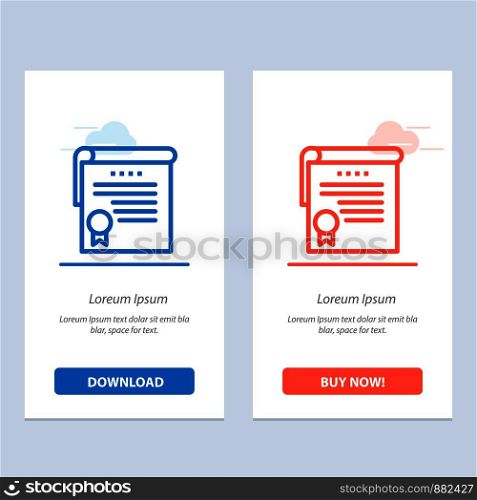 Certificate, Achievement, Degrees, Award Blue and Red Download and Buy Now web Widget Card Template
