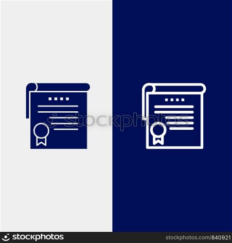 Certificate, Achievement, Degrees, Award Line and Glyph Solid icon Blue banner