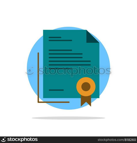 Certificate, Business, Diploma, Legal Document, Letter, Paper Abstract Circle Background Flat color Icon