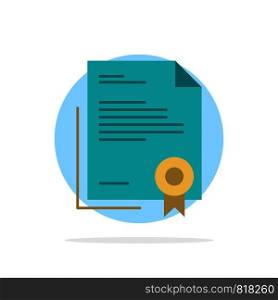 Certificate, Business, Diploma, Legal Document, Letter, Paper Abstract Circle Background Flat color Icon