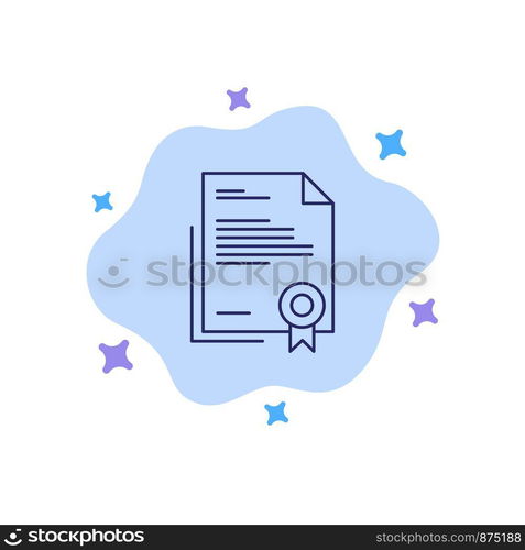 Certificate, Business, Diploma, Legal Document, Letter, Paper Blue Icon on Abstract Cloud Background