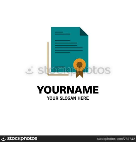 Certificate, Business, Diploma, Legal Document, Letter, Paper Business Logo Template. Flat Color