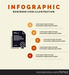 Certificate, Business, Diploma, Legal Document, Letter, Paper Solid Icon Infographics 5 Steps Presentation Background