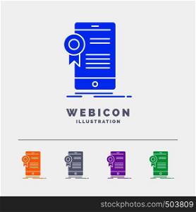 certificate, certification, App, application, approval 5 Color Glyph Web Icon Template isolated on white. Vector illustration. Vector EPS10 Abstract Template background