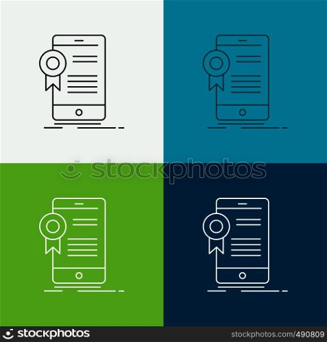 certificate, certification, App, application, approval Icon Over Various Background. Line style design, designed for web and app. Eps 10 vector illustration. Vector EPS10 Abstract Template background