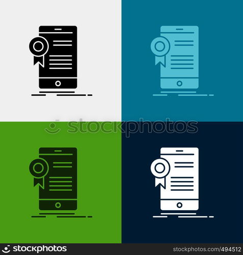 certificate, certification, App, application, approval Icon Over Various Background. glyph style design, designed for web and app. Eps 10 vector illustration. Vector EPS10 Abstract Template background