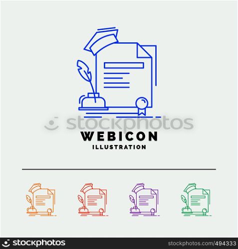 certificate, degree, education, award, agreement 5 Color Line Web Icon Template isolated on white. Vector illustration. Vector EPS10 Abstract Template background