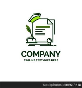 certificate, degree, education, award, agreement Flat Business Logo template. Creative Green Brand Name Design.