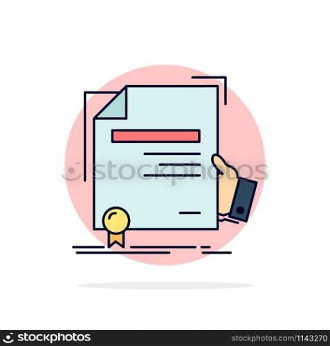 certificate, degree, education, award, agreement Flat Color Icon Vector