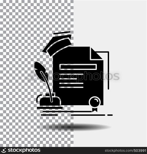 certificate, degree, education, award, agreement Glyph Icon on Transparent Background. Black Icon. Vector EPS10 Abstract Template background