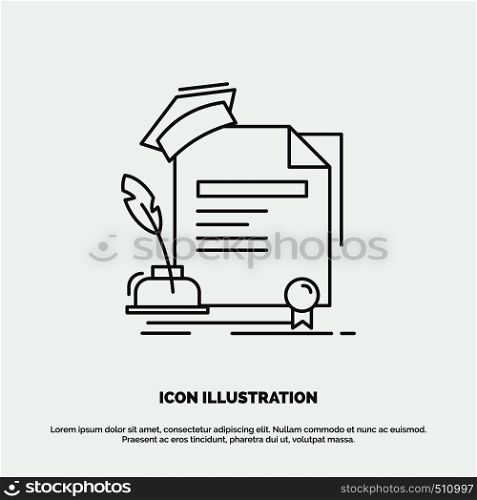 certificate, degree, education, award, agreement Icon. Line vector gray symbol for UI and UX, website or mobile application. Vector EPS10 Abstract Template background