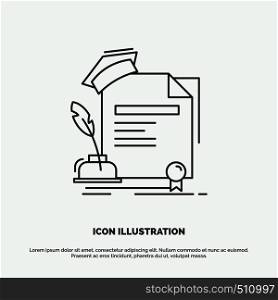 certificate, degree, education, award, agreement Icon. Line vector gray symbol for UI and UX, website or mobile application. Vector EPS10 Abstract Template background
