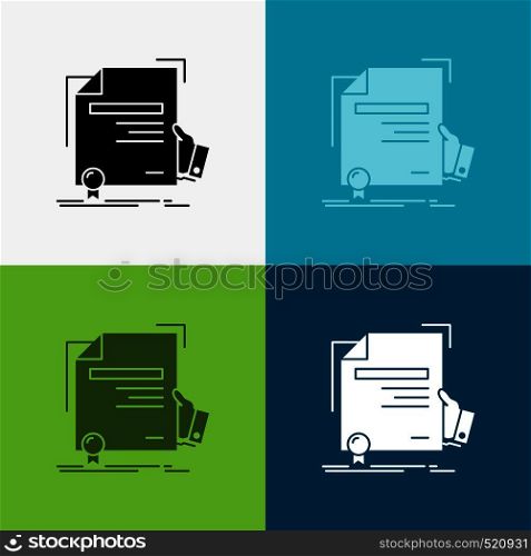 certificate, degree, education, award, agreement Icon Over Various Background. glyph style design, designed for web and app. Eps 10 vector illustration. Vector EPS10 Abstract Template background