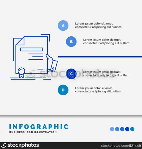 certificate, degree, education, award, agreement Infographics Template for Website and Presentation. Line Blue icon infographic style vector illustration. Vector EPS10 Abstract Template background