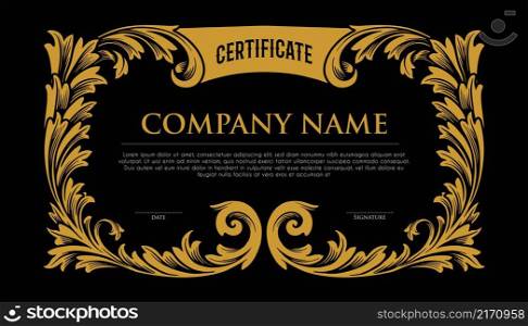 Certificate Gold Frame Elegant Badge Vector illustrations for your work Logo, mascot merchandise t-shirt, stickers and Label designs, poster, greeting cards advertising business company or brands.