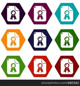 Certificate icons 9 set coloful isolated on white for web. Certificate icons set 9 vector