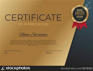 Certificate of achievement template set Background with gold badge and border. Award diploma design blank. Vector Illustration EPS10. Certificate of achievement template set Background with gold badge and border. Award diploma design blank. Vector Illustration