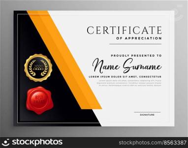 certificate of appreciation yelllow professional template design