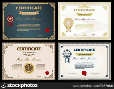 Certificate or diploma vintage style and design template with paper sheet. vector illustration