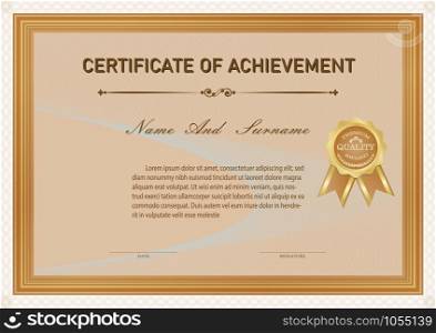 Certificate or diploma vintage style and design template with retro frame or ancient border. vector illustration