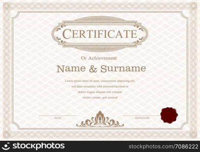 Certificate or diploma vintage style and retro design template vector illustration, vertical style