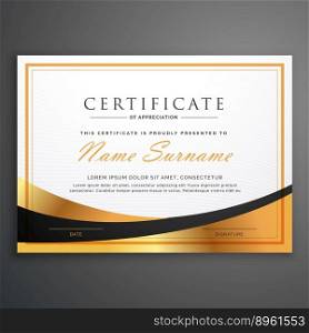 Certificate template design with golden wave vector image