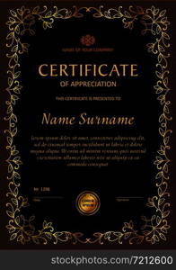 Certificate template vertical, gift voucher, diploma, vintage border, floral frame