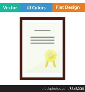 Certificate under glass icon. Flat color design. Vector illustration.