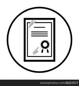 Certificate under glass icon. Thin circle design. Vector illustration.