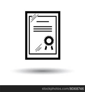 Certificate under glass icon. White background with shadow design. Vector illustration.