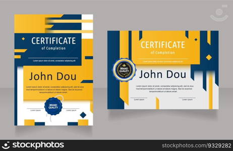 Certificates of completion design template set. Vector diploma with customized copyspace and borders. Printable document for awards and recognition. Ubuntu Condensed, Arial, Calibri Regular fonts used. Certificates of completion design template set