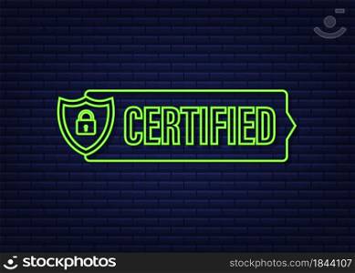Certified stamp vector isolated on white background. Neon icon. Certified stamp vector isolated on white background. Neon icon.