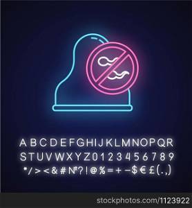 Cervical cap neon light icon. Safe sex. Barrier contraceptive. Condom for pregnancy prevention. STI protection. Glowing sign with alphabet, numbers and symbols. Vector isolated illustration