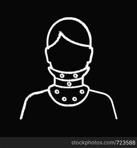 Cervical collar chalk icon. Neck brace. Medical plastic neck support. Orthopedic collar. Traumatic head and neck injuries treatment. Isolated vector chalkboard illustration. Cervical collar chalk icon