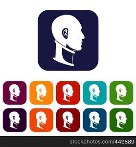 Cervical collar icons set vector illustration in flat style In colors red, blue, green and other. Cervical collar icons set flat