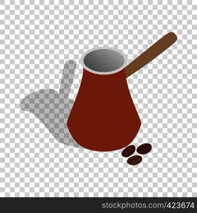 Cezve for coffee and coffee beans isometric icon 3d on a transparent background vector illustration. Cezve for coffee and coffee beans isometric icon