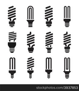CFL lamp set icons on white background. Vector illustration.
