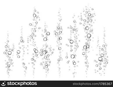 Ch&agne. Effervescent drink. Fizz. Underwater fizzing air, water or oxygen  bubbles on white  background. Fizzy sparkles in aquarium. Soda pop. Undersea vector texture.