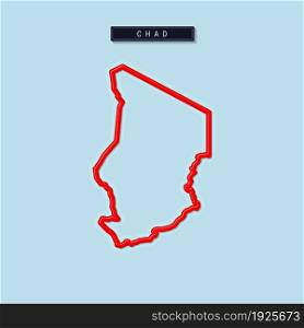 Chad bold outline map. Glossy red border with soft shadow. Country name plate. Vector illustration.. Chad bold outline map. Vector illustration