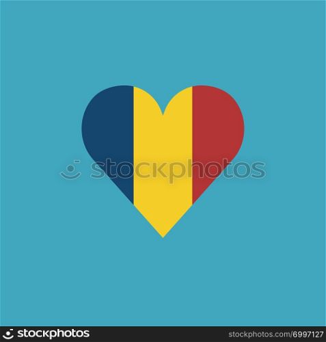 Chad flag icon in a heart shape in flat design. Independence day or National day holiday concept.