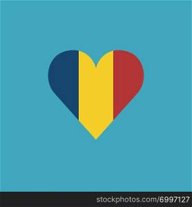 Chad flag icon in a heart shape in flat design. Independence day or National day holiday concept.