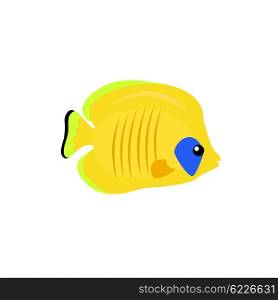 Chaetodon Larvatus Ocean Fish Icon. Chaetodon larvatus ocean fish icon. Beautifully painted fish living in ocean or sea with tail and fin. Creating living under water with a yellow color isolated on white background. Vector illustration
