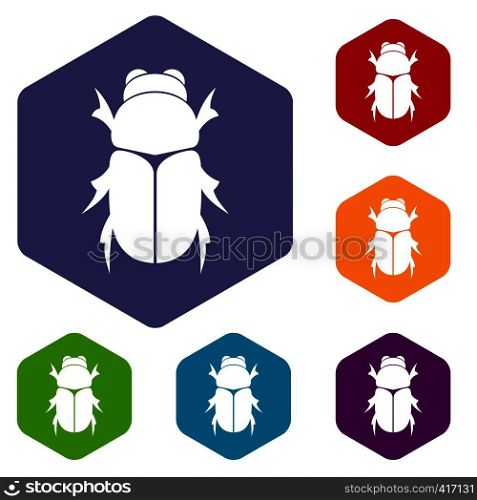 Chafer beetle icons set rhombus in different colors isolated on white background. Chafer beetle icons set