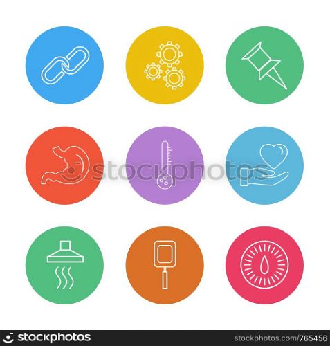 chain , gear , pin , liver,thermometer , like, heat ,icon, vector, design, flat, collection, style, creative, icons