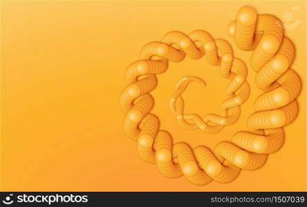 Chain of orange spheres with soft shadows in form of helix on the orange background. Abstract geometric background. Protein chain or DNA helix.