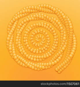 Chain of orange spheres with soft shadows in form of helix on the orange background. Abstract geometric background.