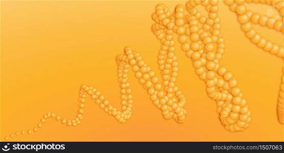 Chain of orange spheres with soft shadows in form of helix on the orange background. Abstract geometric background.